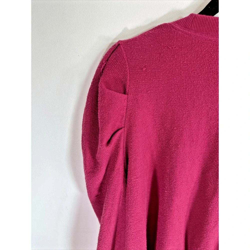Free People Puff Sleeve Terry cloth‎ Magenta Long Sleeve Top Woman’s Medium